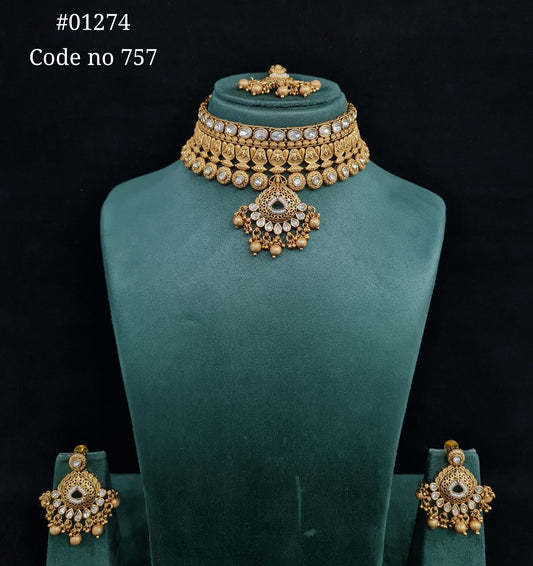 Antique Gold Necklace 01274 - KRISHNA'S SWETA JEWELLERY
