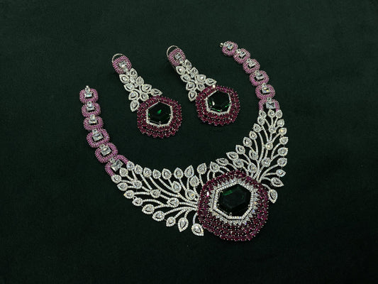 Cz Statement Necklace 06017 - KRISHNA'S SWETA JEWELLERY