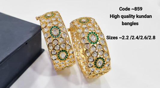 Kundan Polki Oval Flower Bangles - KRISHNA'S SWETA JEWELLERY