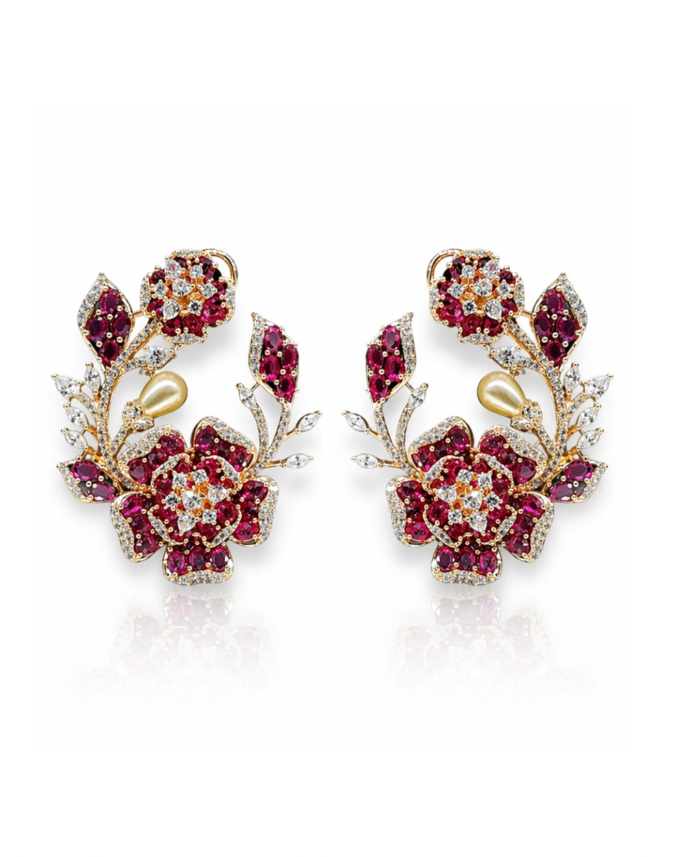 Petal & Pearl Cz Earrings 09078