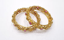 Load image into Gallery viewer, Antique Gold Plated Bangles Ruby Green