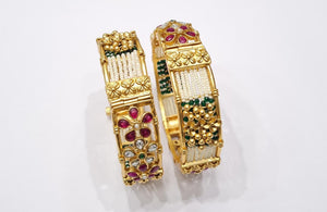 Rajwadi Polish Moti Bandhai Bangles - Ruby Green Bangles