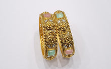 Load image into Gallery viewer, Rajwadi Polish Bangles with Flower Work | Mint Pink Colored | Krishna&#39;s Sweta