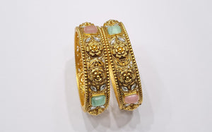 Rajwadi Polish Bangles with Flower Work | Mint Pink Colored | Krishna's Sweta