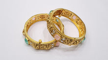 Load image into Gallery viewer, Rajwadi Polish Bangles with Flower Work | Mint Pink Colored | Krishna&#39;s Sweta