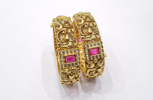 Temple Jewellery Ruby Bangles | Exquisite Indian Traditions | Peacock Work  | Krishna's Sweta