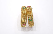 Load image into Gallery viewer, Temple Jewellery Kada Bangle Ruby Green Color.