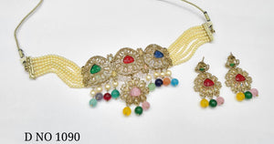 Exquisite Traditional Mehendi Colour Stone Bandhai Chik Necklace Set