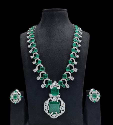 American diamond long necklace set