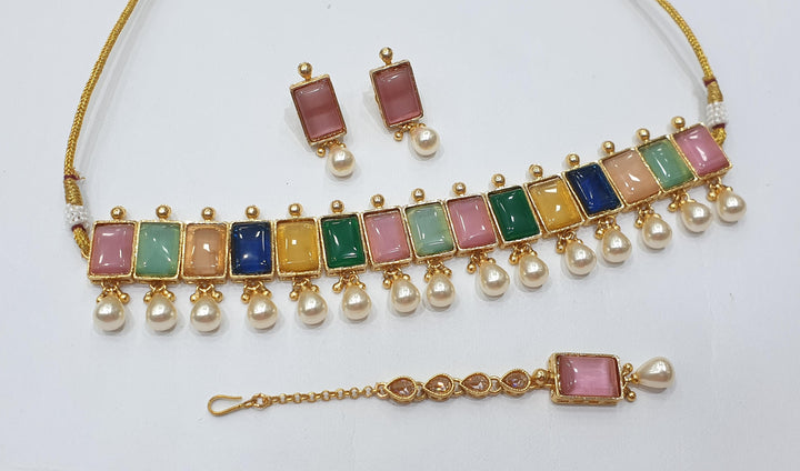 Brass Kundan Choker Set (5)