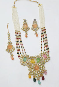 Brass Kundan Long Necklace Set (11)