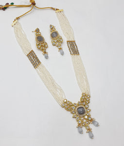 Brass Kundan Long Necklace Set (4)