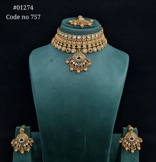 Antique Gold Necklace 01274 - KRISHNA'S SWETA JEWELLERY