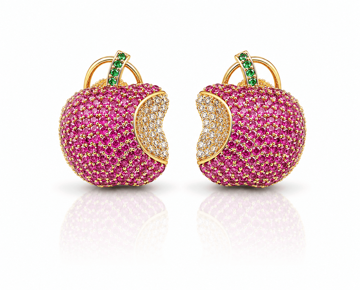 Cz apple Studs 01658 - KRISHNA'S SWETA JEWELLERY