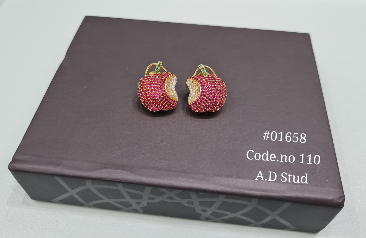Cz apple Studs 01658 - KRISHNA'S SWETA JEWELLERY