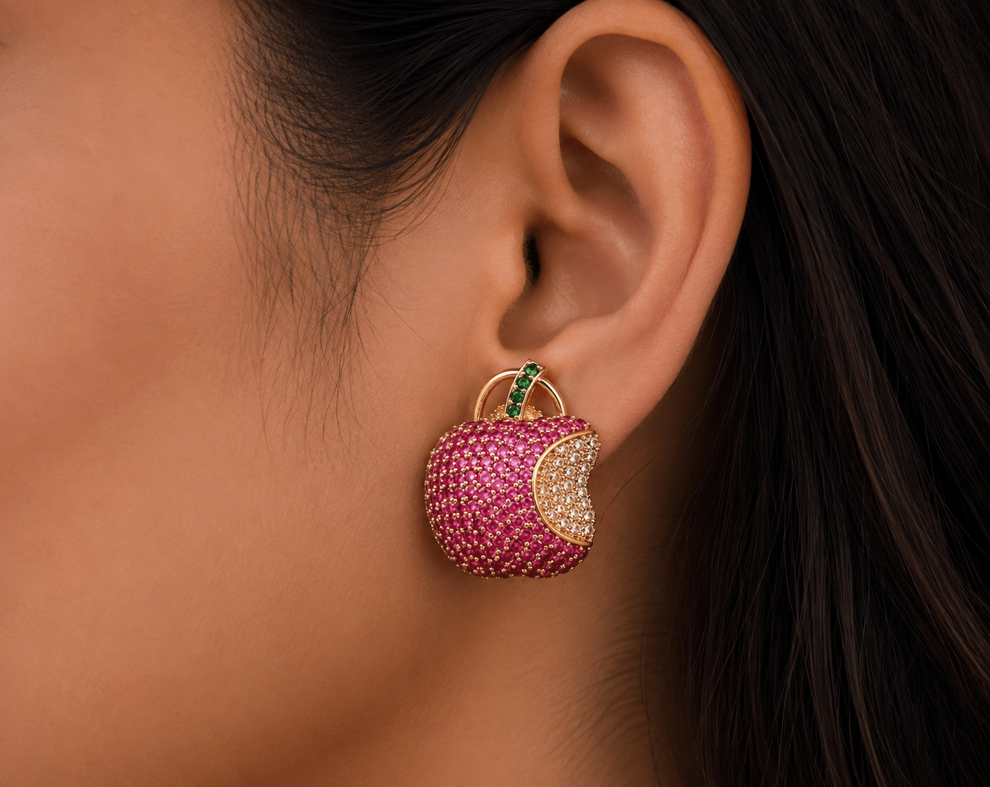 Cz apple Studs 01658 - KRISHNA'S SWETA JEWELLERY