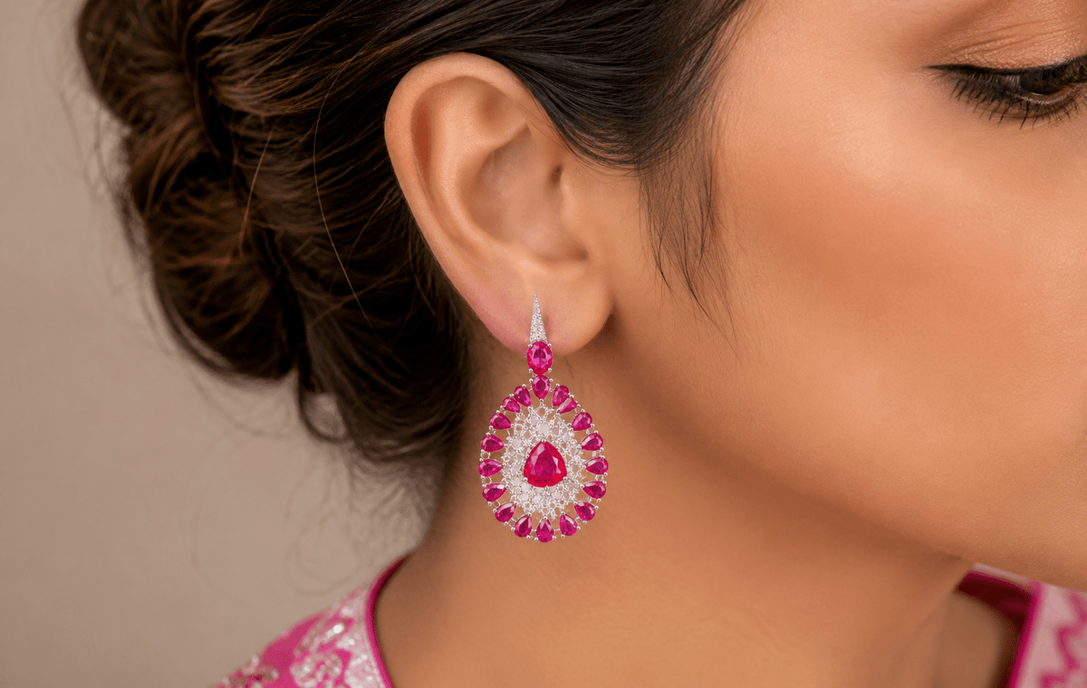 Cz Earrings 08446 - KRISHNA'S SWETA JEWELLERY