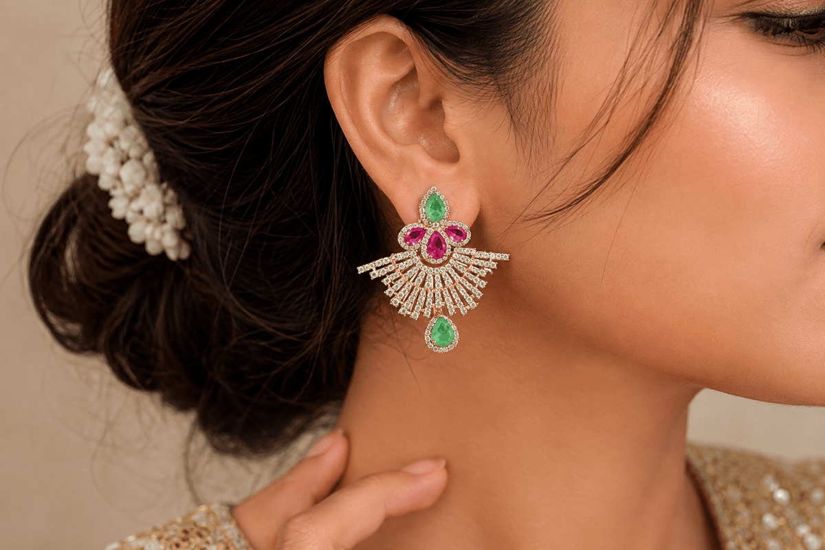 Cz Earrings 10348 - KRISHNA'S SWETA JEWELLERY
