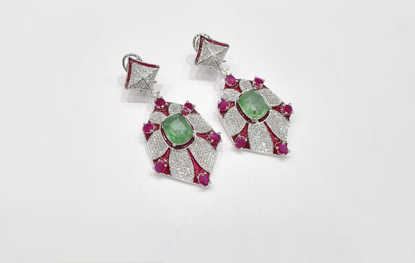 Cz Enamel Earrings 08544 - KRISHNA'S SWETA JEWELLERY