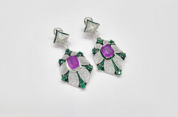 Cz Enamel Earrings 08544 - KRISHNA'S SWETA JEWELLERY