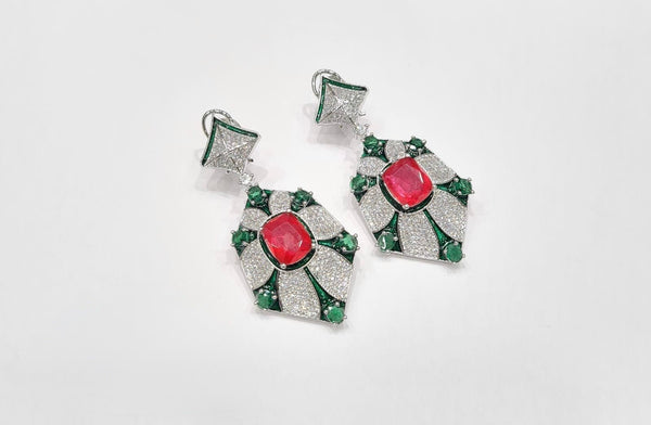 Cz Enamel Earrings 08544 - KRISHNA'S SWETA JEWELLERY