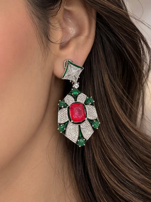 Cz Enamel Earrings 08544 - KRISHNA'S SWETA JEWELLERY