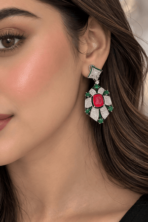 Cz Enamel Earrings 08544 - KRISHNA'S SWETA JEWELLERY