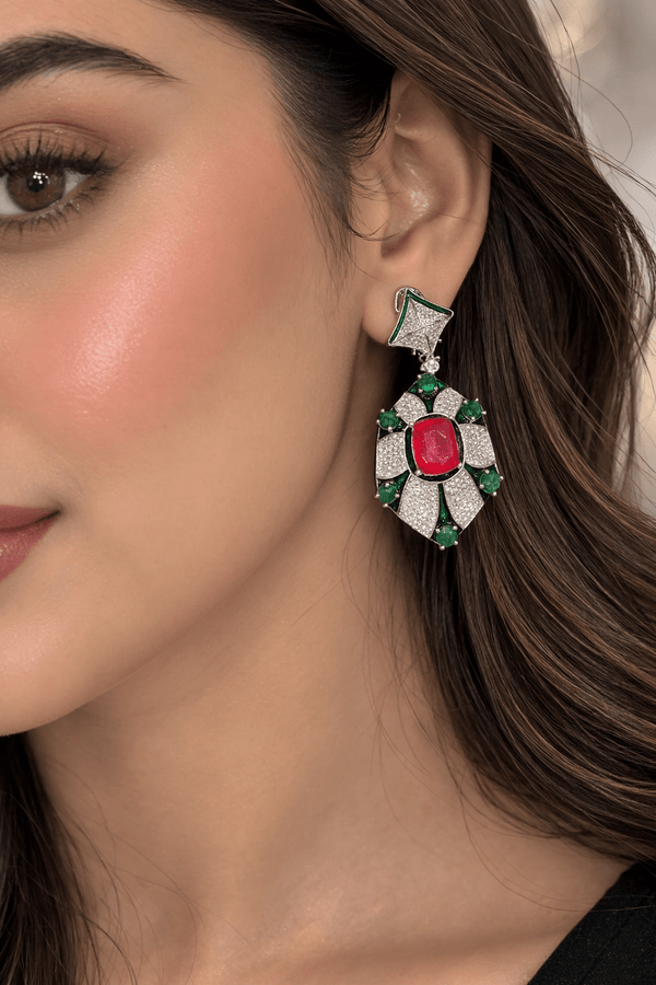 Cz Enamel Earrings 08544 - KRISHNA'S SWETA JEWELLERY