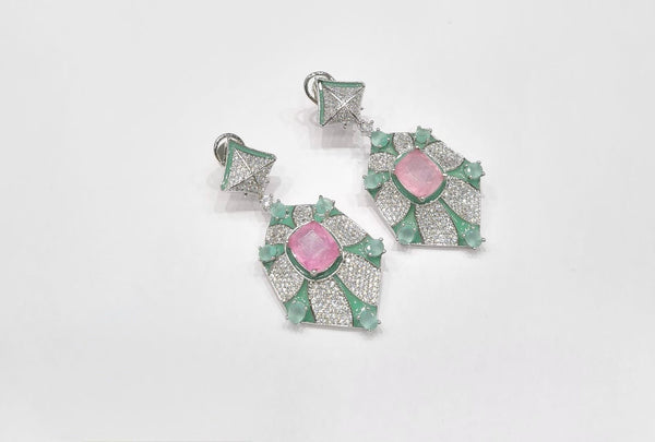 Cz Enamel Earrings 08544 - KRISHNA'S SWETA JEWELLERY