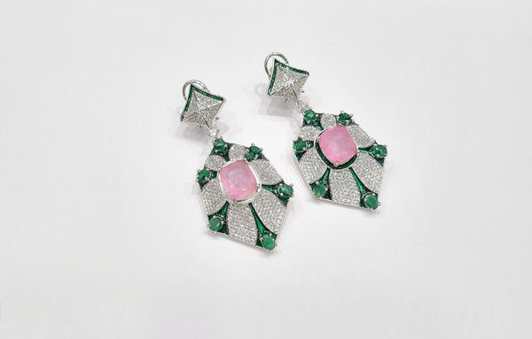Cz Enamel Earrings 08544 - KRISHNA'S SWETA JEWELLERY