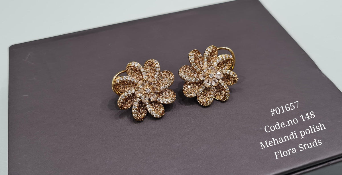 Cz Flower Studs 01657 - KRISHNA'S SWETA JEWELLERY