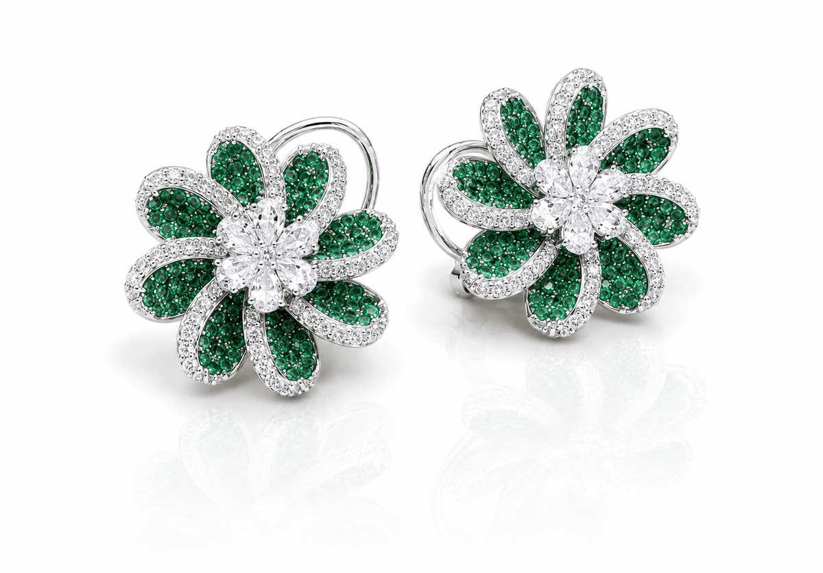 Cz Flower Studs 01657 - KRISHNA'S SWETA JEWELLERY