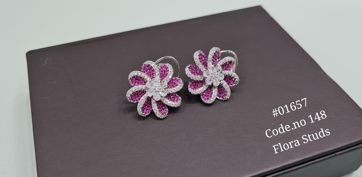 Cz Flower Studs 01657 - KRISHNA'S SWETA JEWELLERY