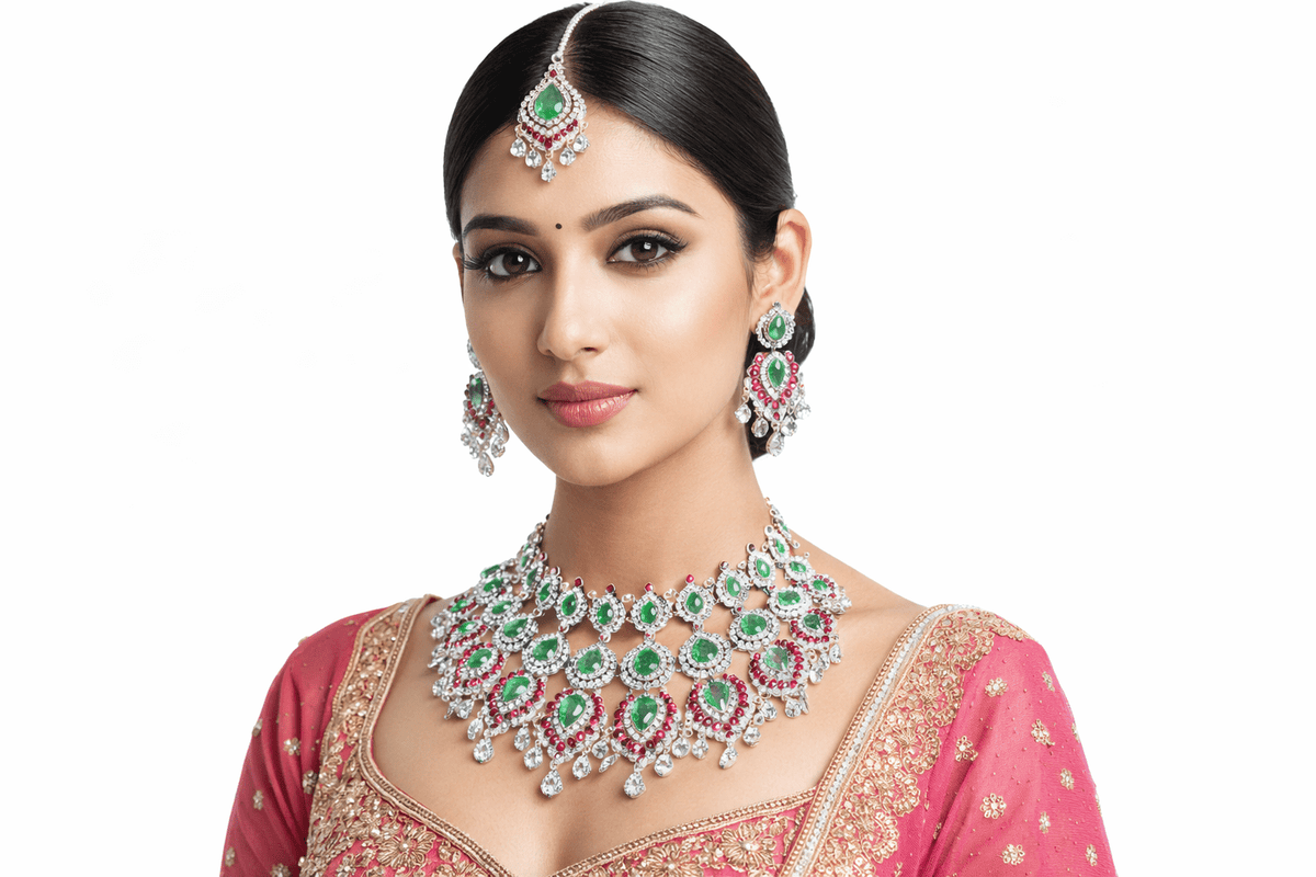 Cz Maharani Bride Set 07903 - KRISHNA'S SWETA JEWELLERY