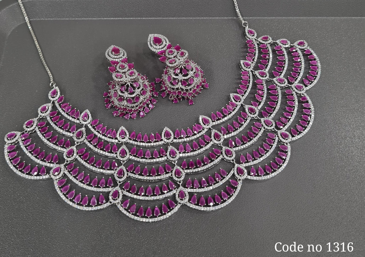 Cz Necklace 03848 - KRISHNA'S SWETA JEWELLERY