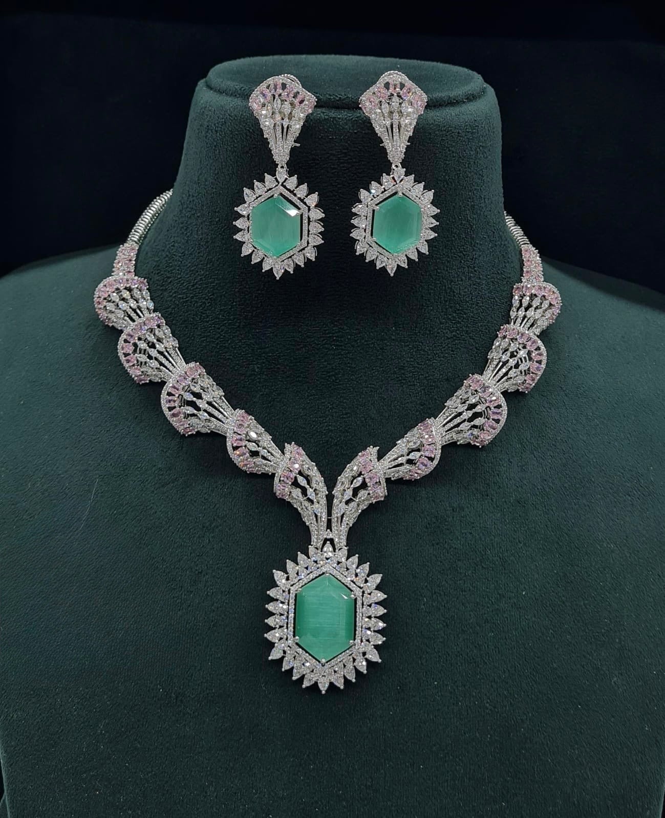 Cz Necklace 06095 - KRISHNA'S SWETA JEWELLERY