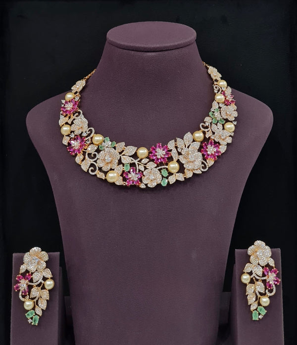 Cz Necklace 09071 - KRISHNA'S SWETA JEWELLERY