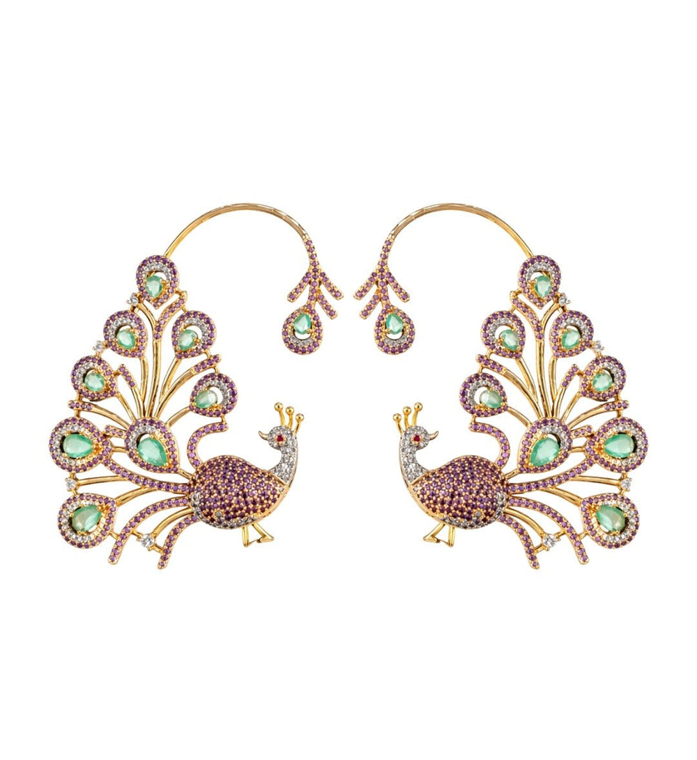 Cz Peacock Earcuff 09326 - KRISHNA'S SWETA JEWELLERY