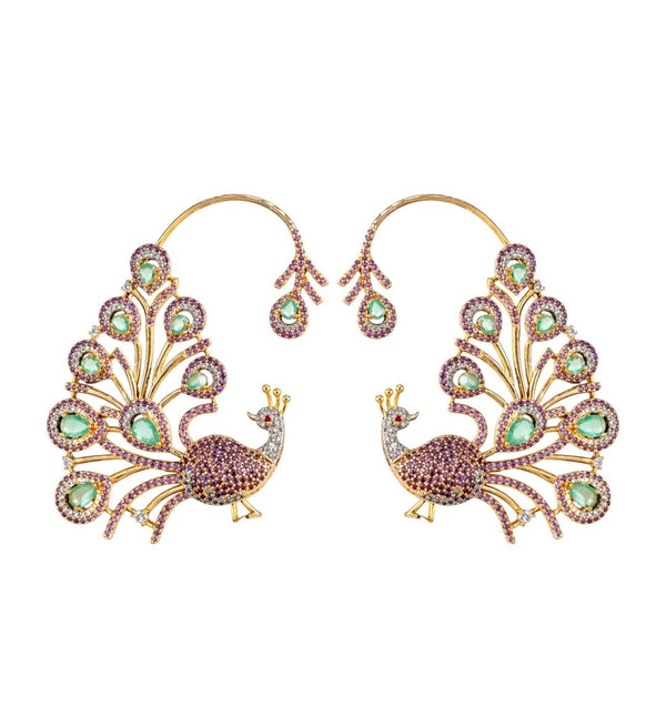 Cz Peacock Earcuff 09326 - KRISHNA'S SWETA JEWELLERY
