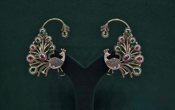 Cz Peacock Earcuff 09326 - KRISHNA'S SWETA JEWELLERY