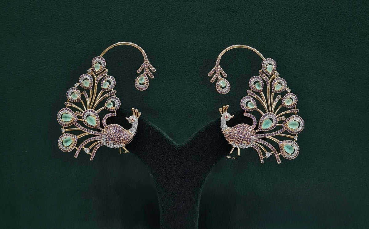 Cz Peacock Earcuff 09326 - KRISHNA'S SWETA JEWELLERY