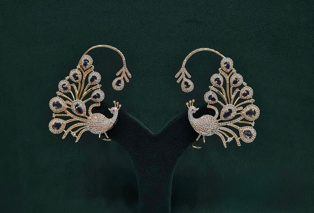 Cz Peacock Earcuff 09326 - KRISHNA'S SWETA JEWELLERY