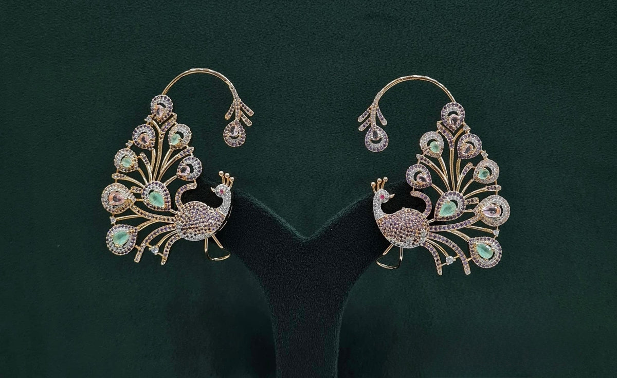 Cz Peacock Earcuff 09326 - KRISHNA'S SWETA JEWELLERY