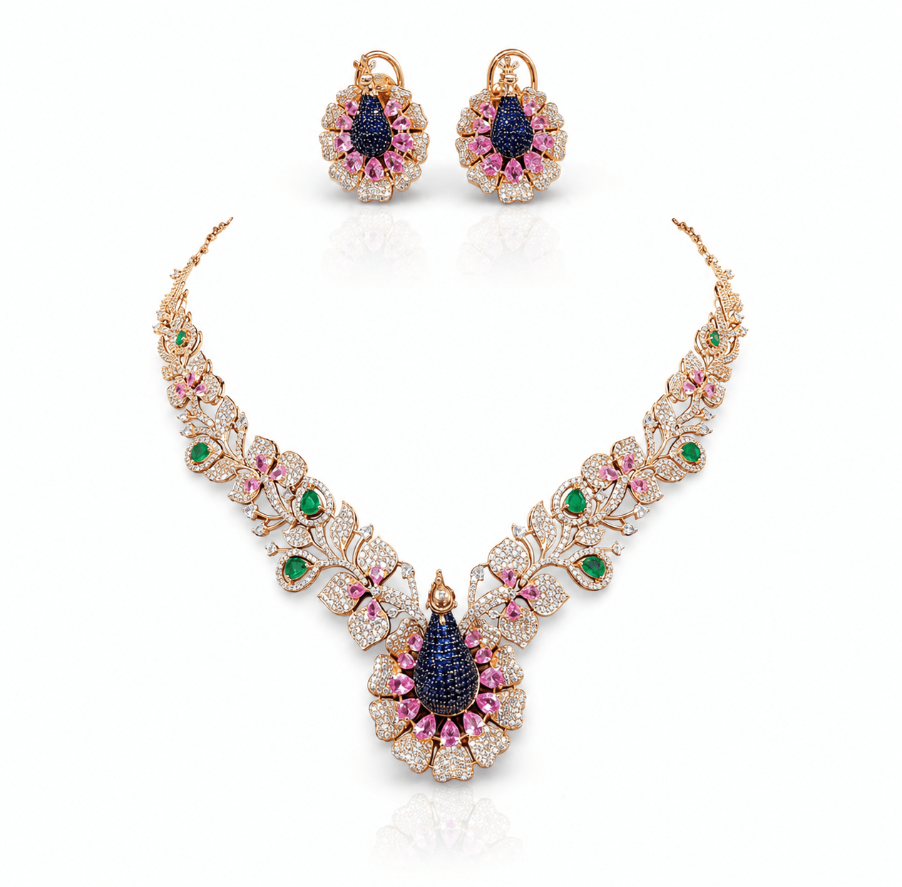Cz Peacock Necklace 10377 - KRISHNA'S SWETA JEWELLERY