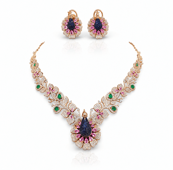 Cz Peacock Necklace 10377 - KRISHNA'S SWETA JEWELLERY
