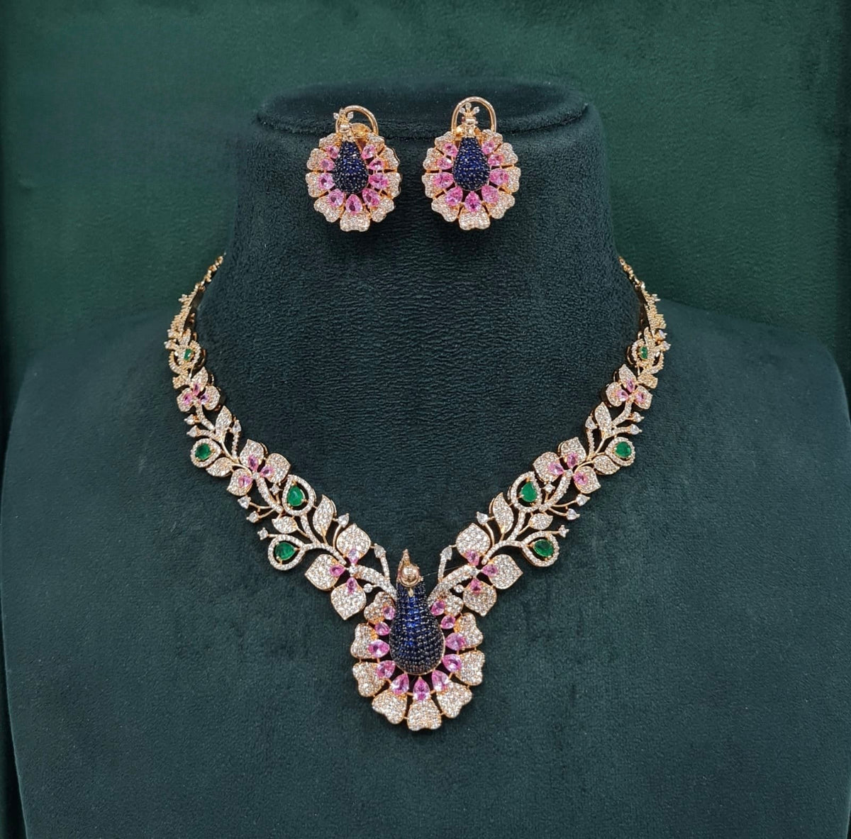 Cz Peacock Necklace 10377 - KRISHNA'S SWETA JEWELLERY