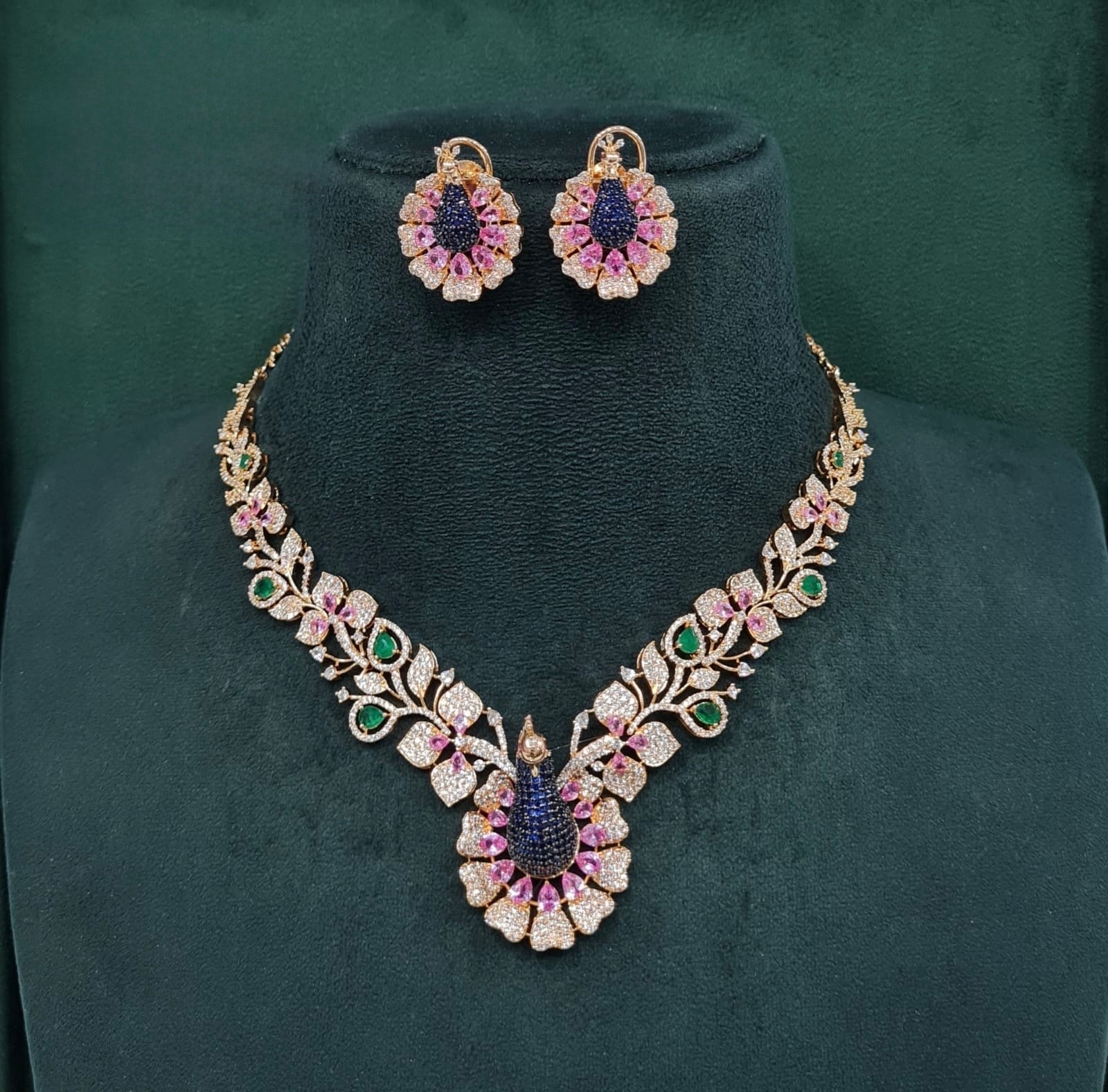 Cz Peacock Necklace 10377 - KRISHNA'S SWETA JEWELLERY