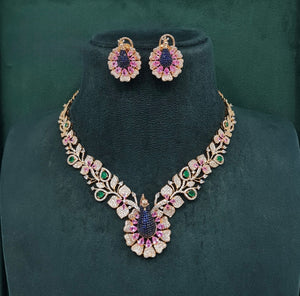 Cz Peacock Necklace 10377 - KRISHNA'S SWETA JEWELLERY
