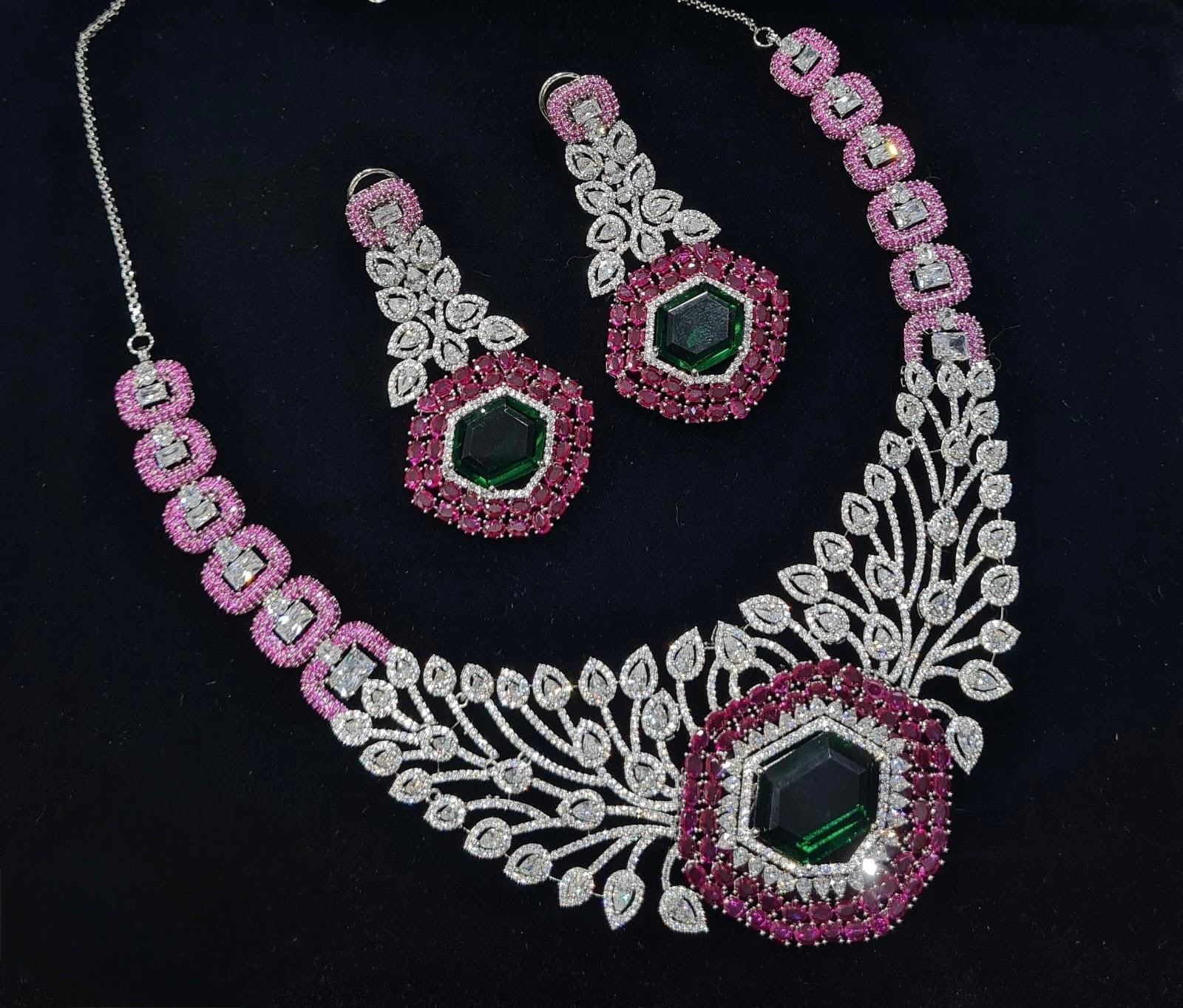Cz Statement Necklace 06017 - KRISHNA'S SWETA JEWELLERY