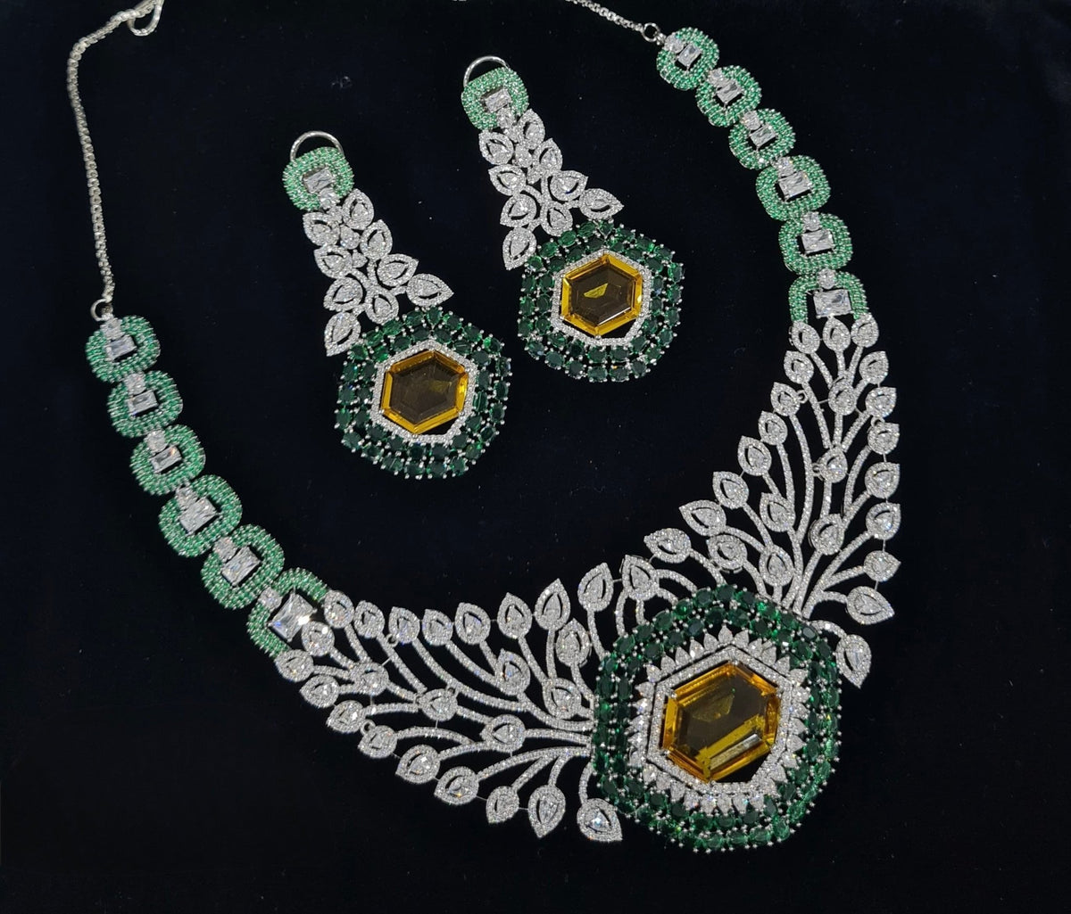 Cz Statement Necklace 06017 - KRISHNA'S SWETA JEWELLERY